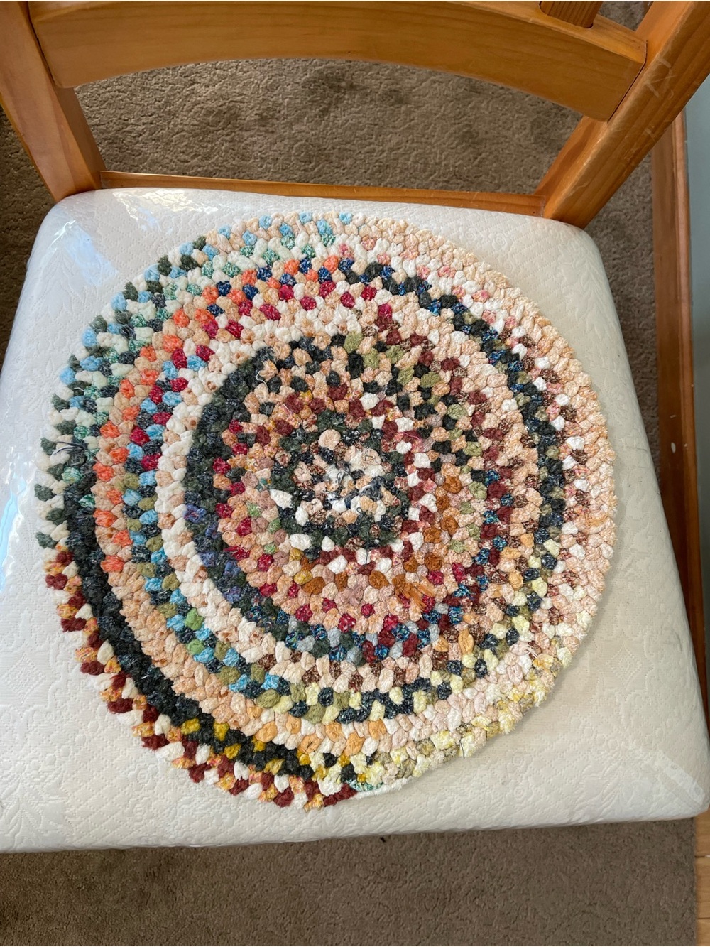 Handmade Multi-Color Round Braided Chair Pad - Home Art Chenille Trivet